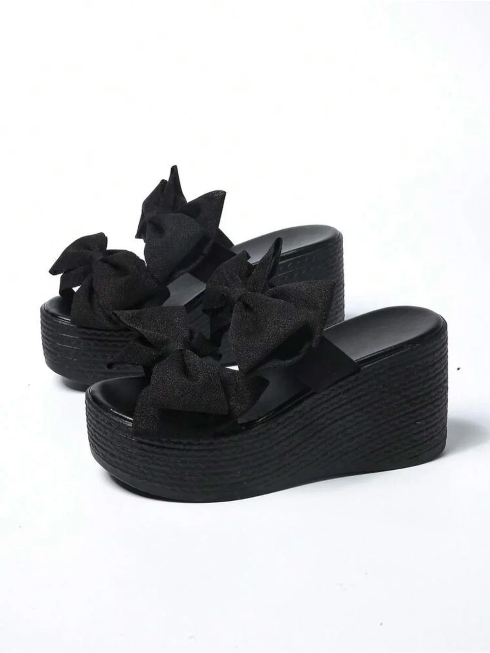 Black Bow Platform Slide Sandals